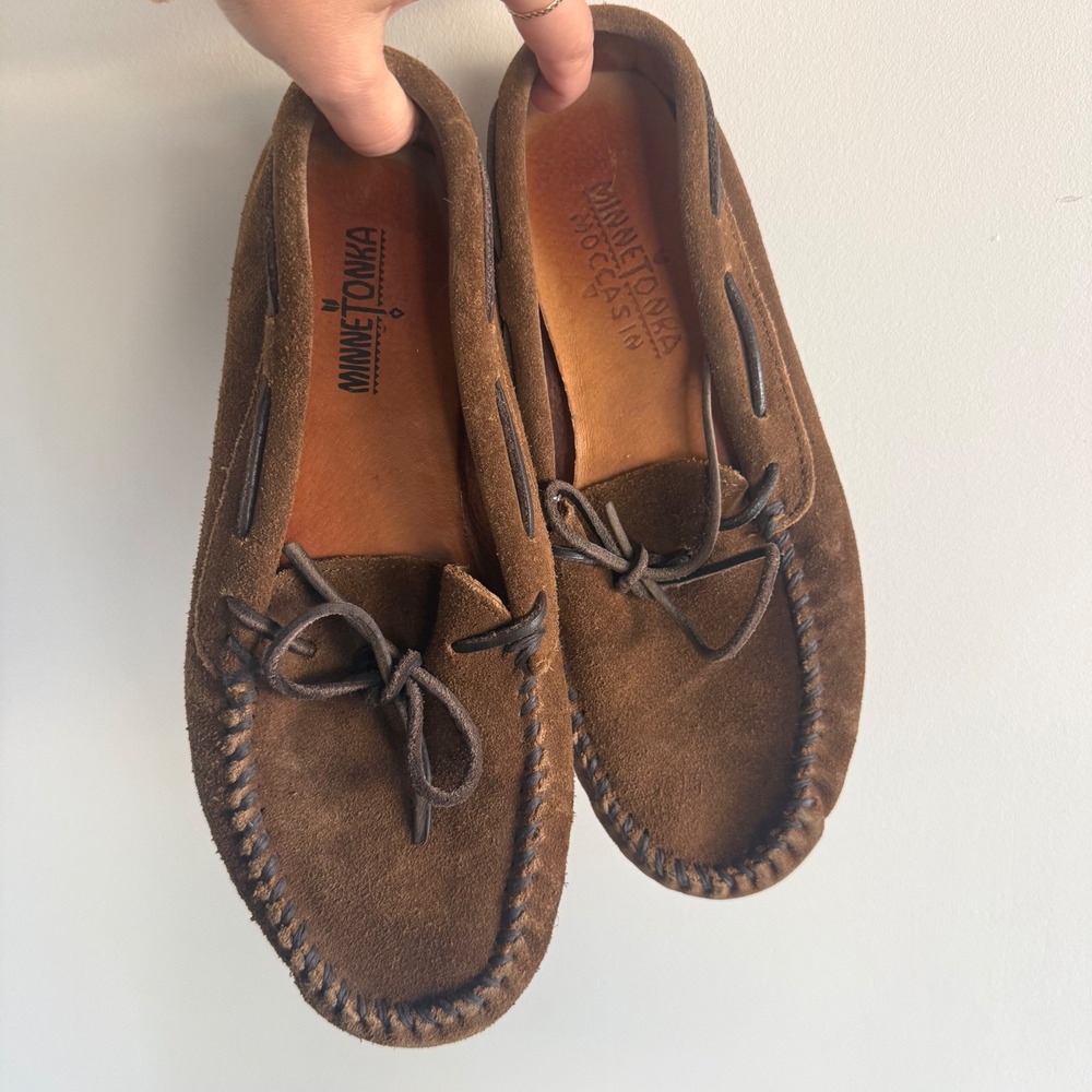 Minnetonka Moccasin Driving Shoes Mens 10 Brown Suede Slip On Loafers Vintage